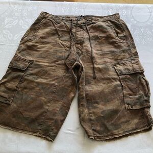 Lucky Brand Vintage 100% Linen Camouflage Brown/Tan Cargo Shorts Men’s Size 36